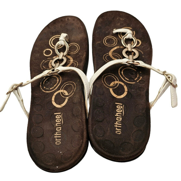 Vionic Sandals Womens 8 White T‑Strap Leather Arch Support Comfort Walking - Picture 6 of 9